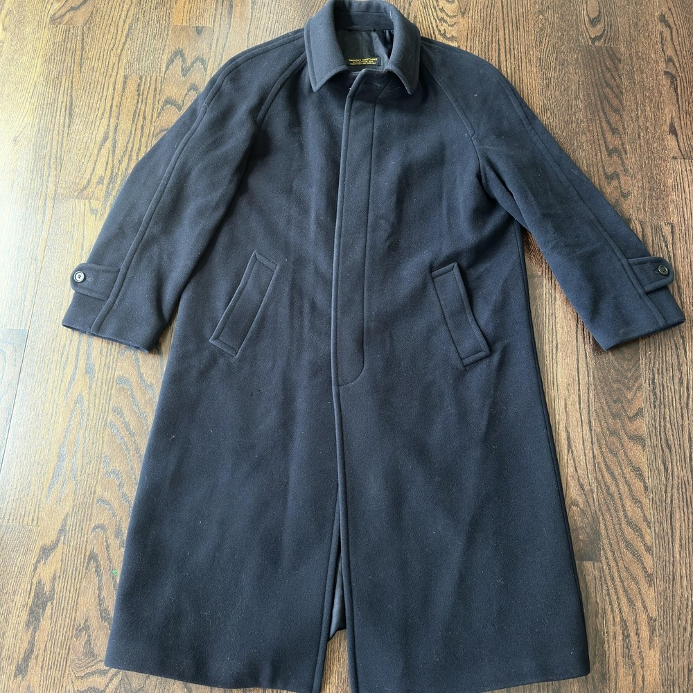 Brooks Brothers Elliott Trench Coat Mens 40-50 Blue Wool Overcoat Italy Long